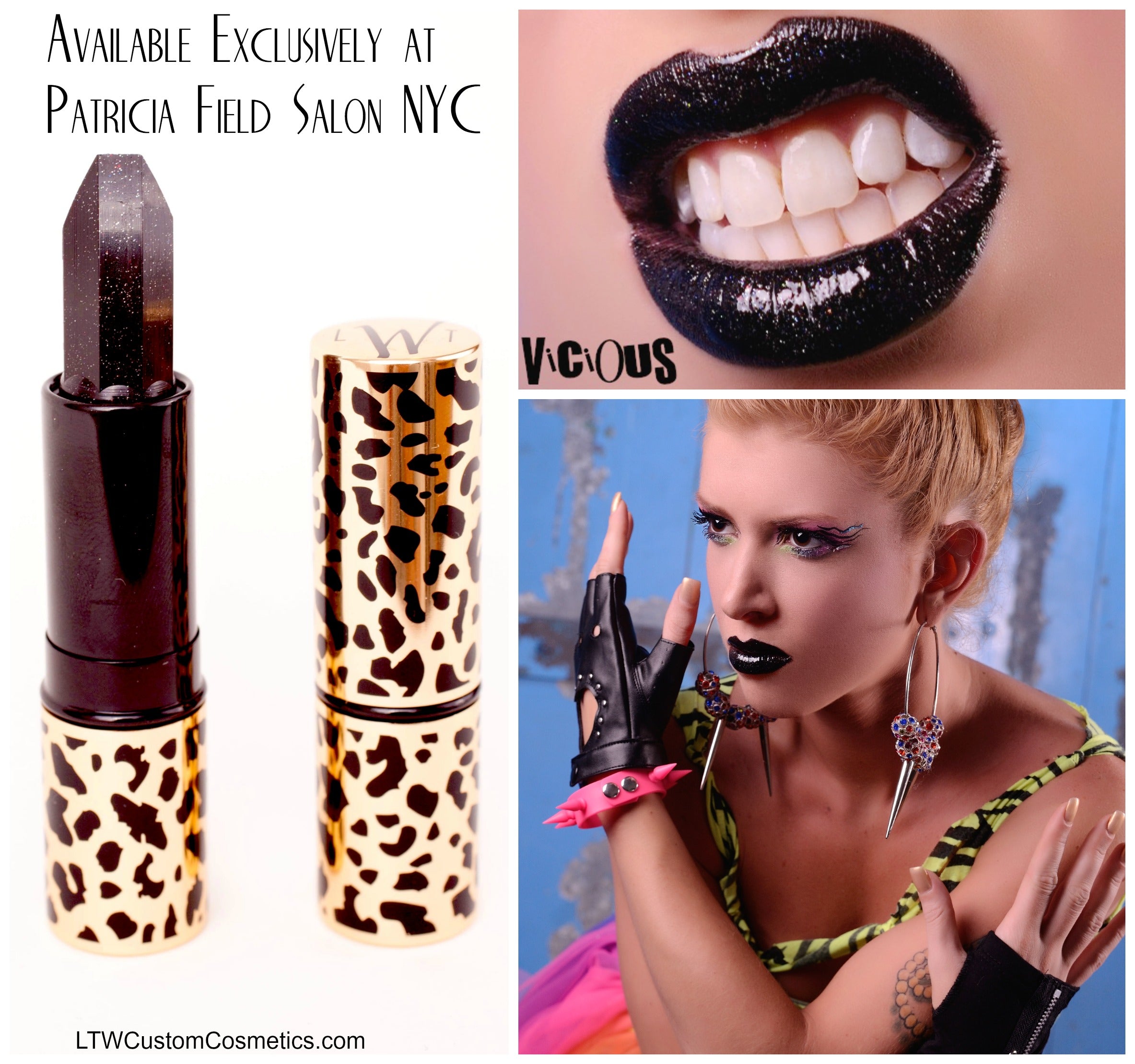Vicious Black Sparkle Lipstick Color Lips Model